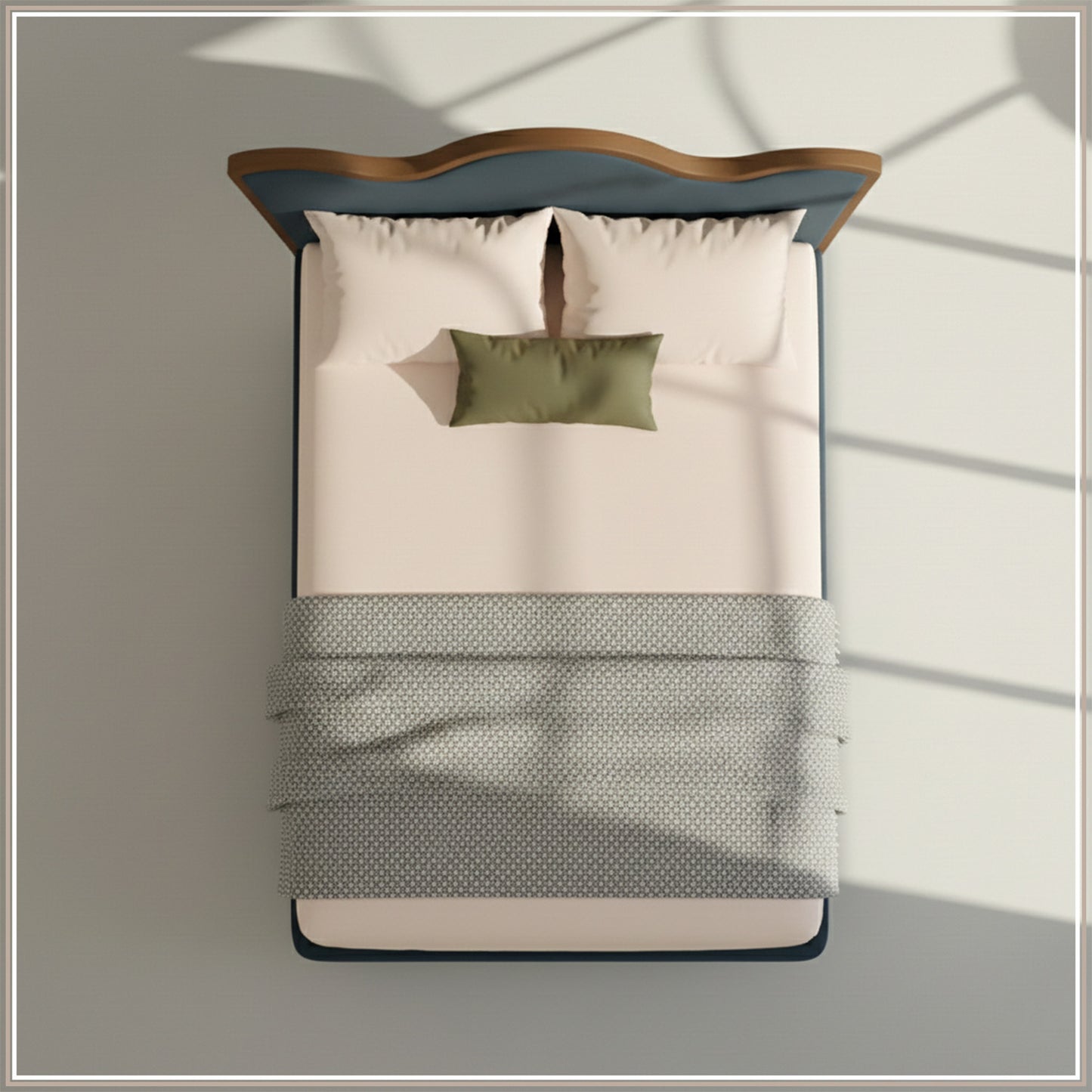 Solara Wave Luxe King Size Bed in Grey Blue Velvet with Oak wood Frame & Hydraulic Storage