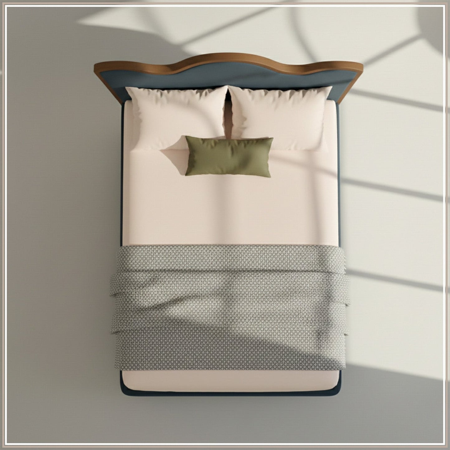 Solara Wave Luxe King Size Bed in Grey Blue Velvet with Oak wood Frame & Hydraulic Storage