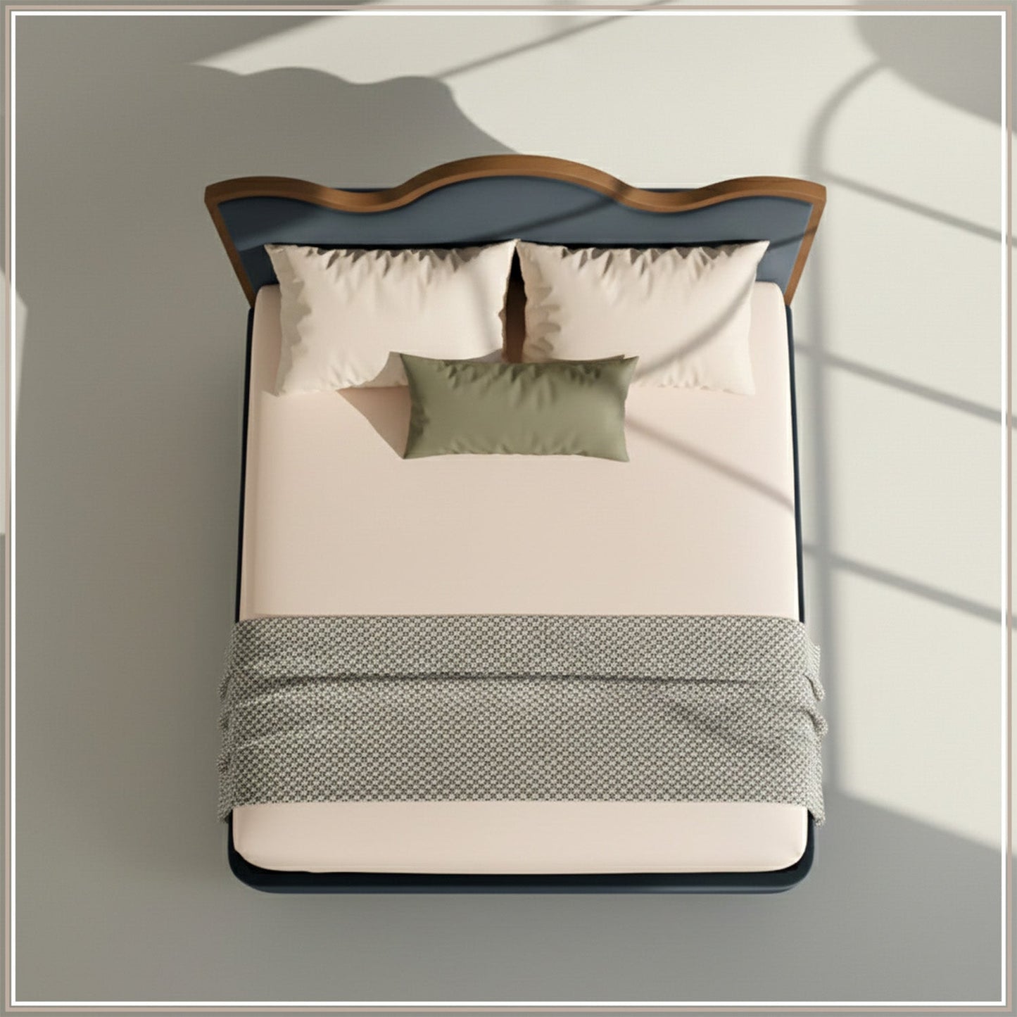 Solara Wave Luxe King Size Bed in Royal Blue Velvet with Oak wood Frame & Hydraulic Storage