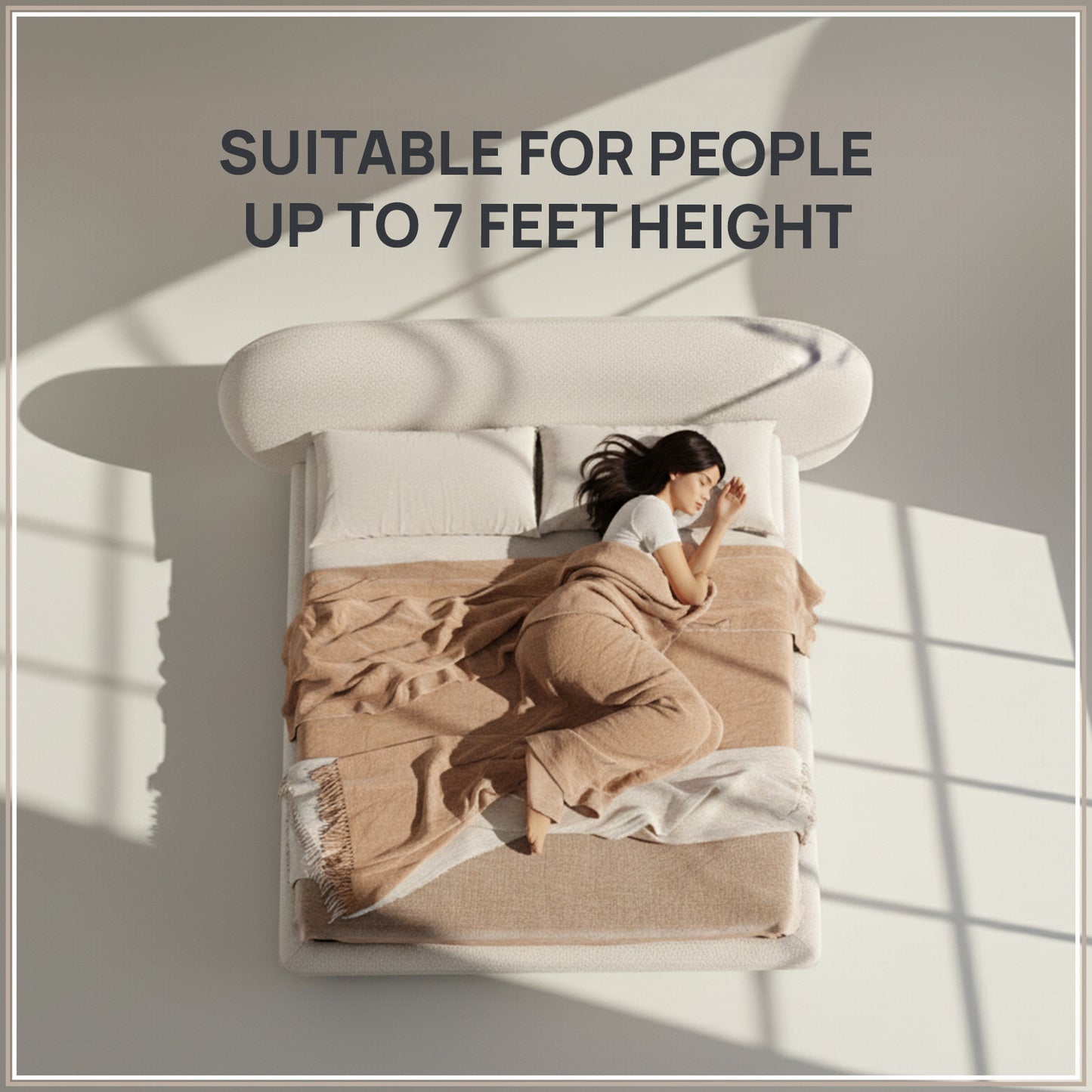 Aeris Cloudline Queen Size Bed in Ivory Boucle with Oak wood Frame