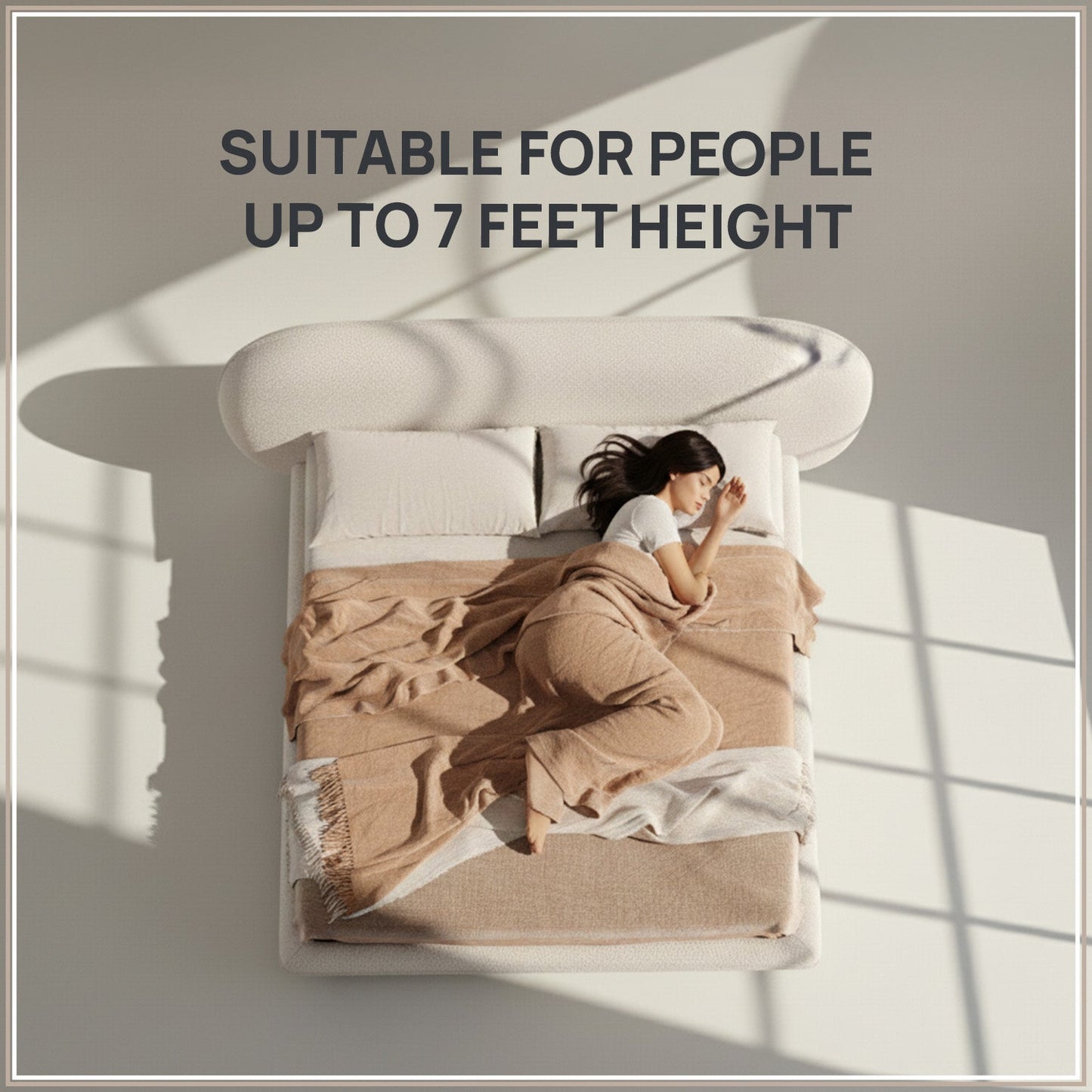 Aeris Cloudline Queen Size Bed in Ivory Boucle with Oak wood Frame