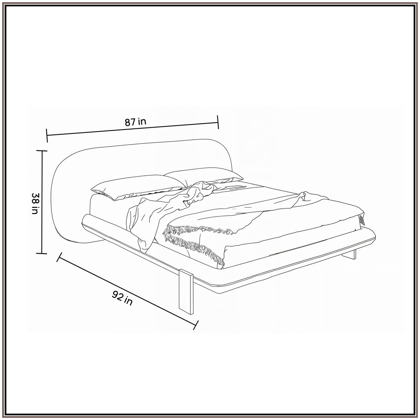 Aeris Cloudline Queen Size Bed in Ivory Boucle with Oak wood Frame