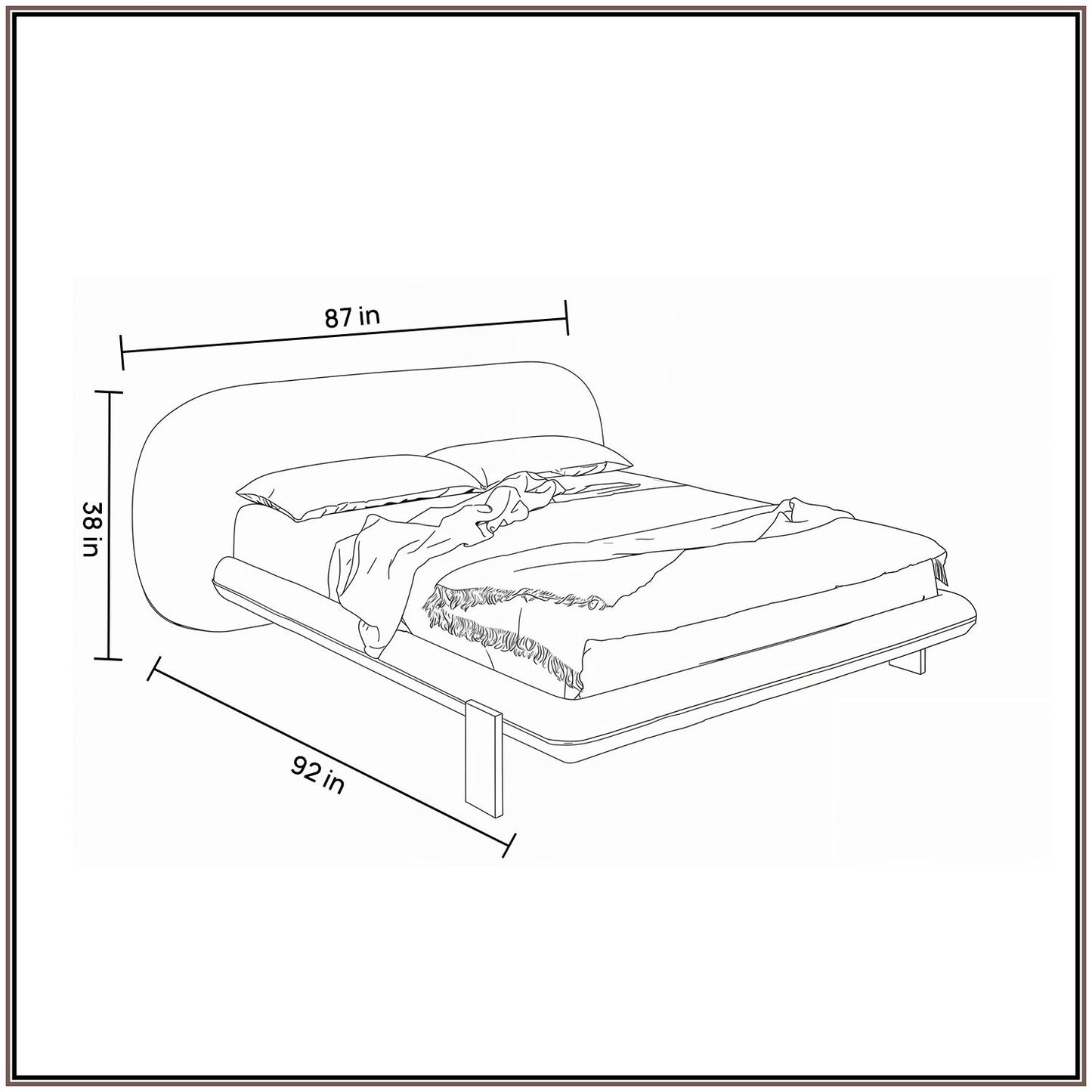 Aeris Cloudline Queen Size Bed in Ivory Boucle with Oak wood Frame