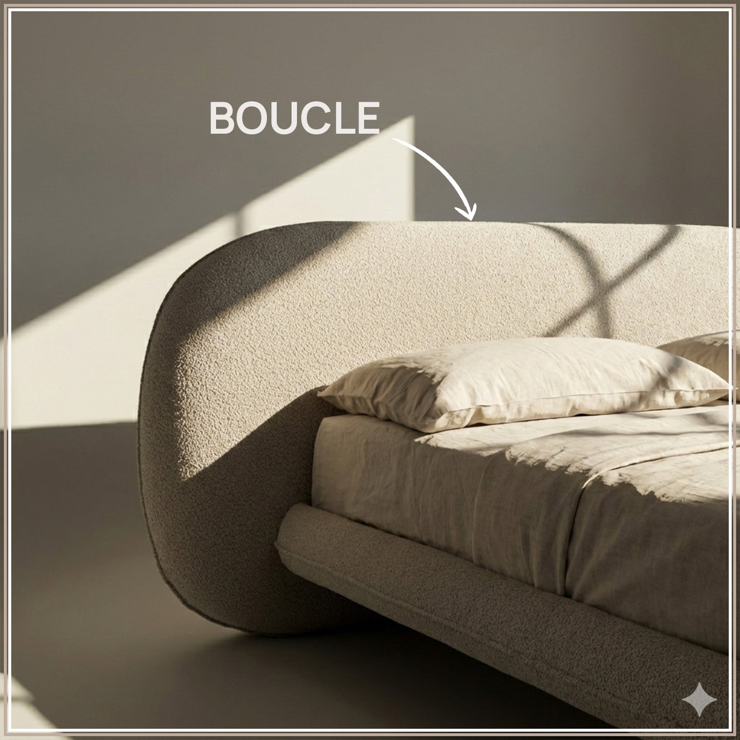 Aeris Cloudline King Size Bed in Ivory Boucle with Oak wood Frame