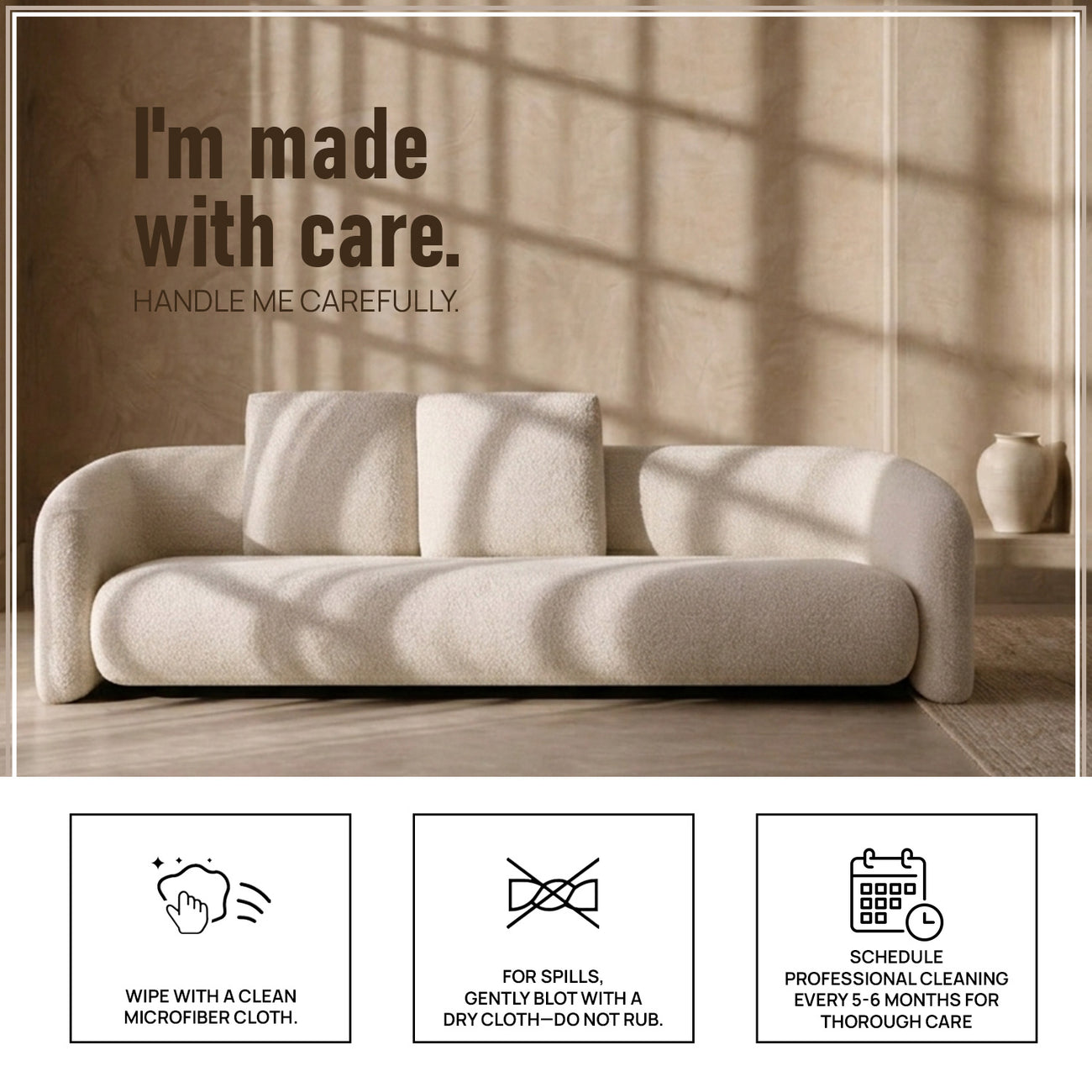 UrbanOpulence Three-Seater Sofa Creme