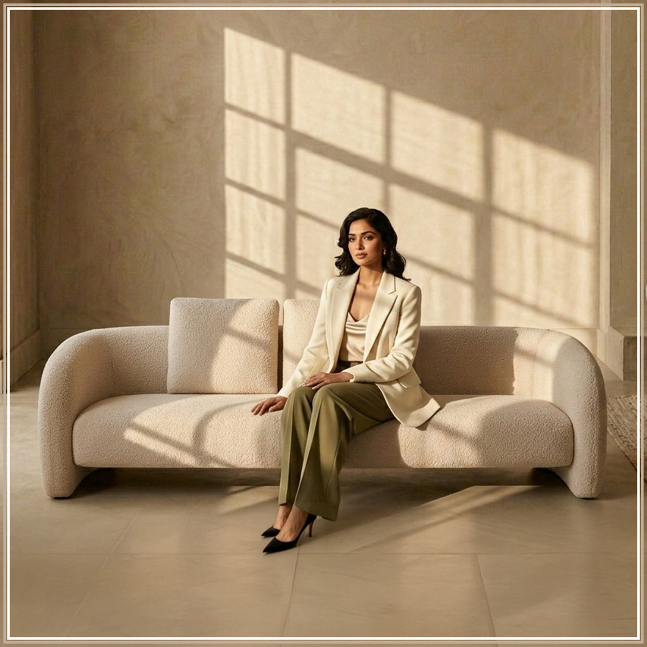 UrbanOpulence Three-Seater Sofa Creme