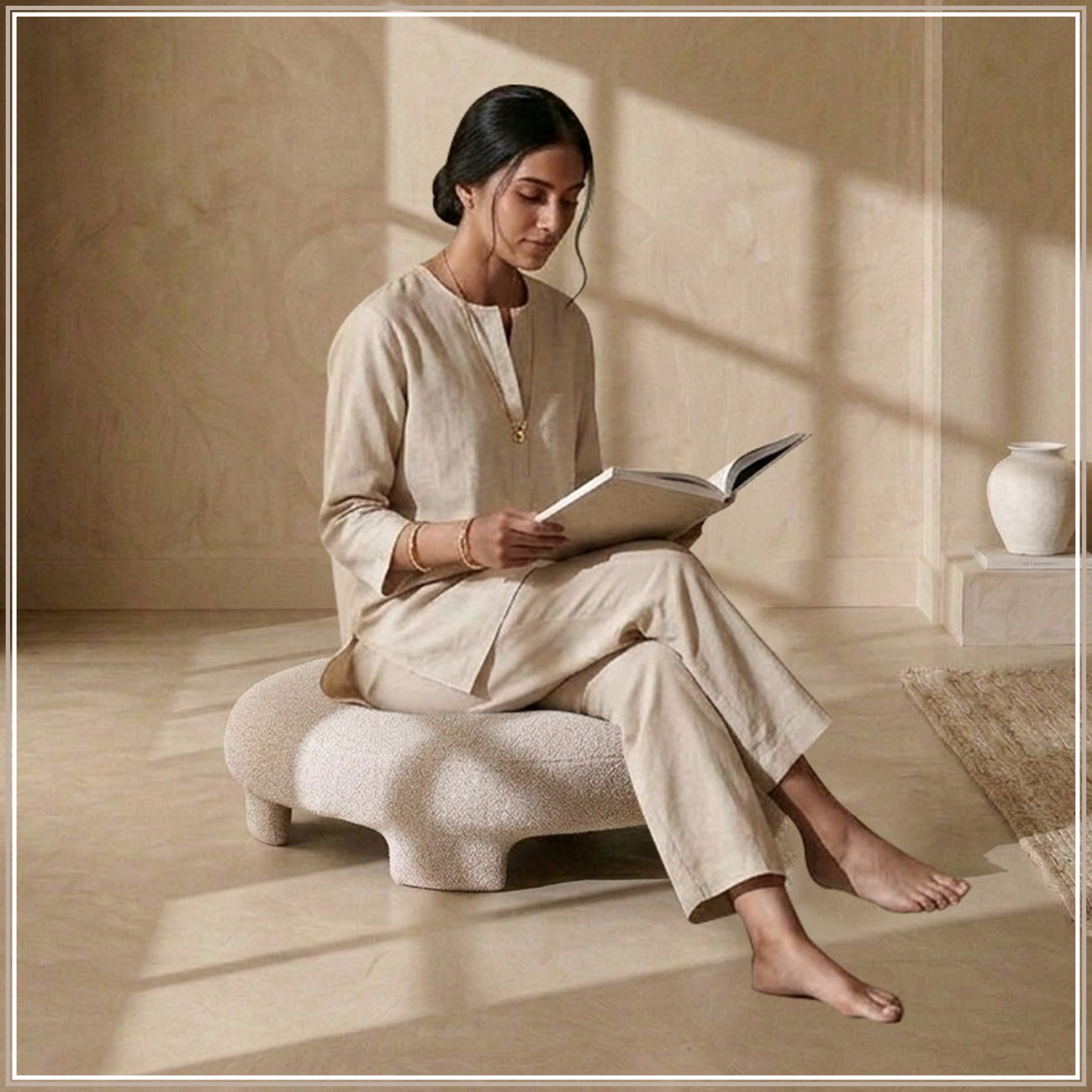 UrbanOpulence Bench Ottoman: Living Room Creme