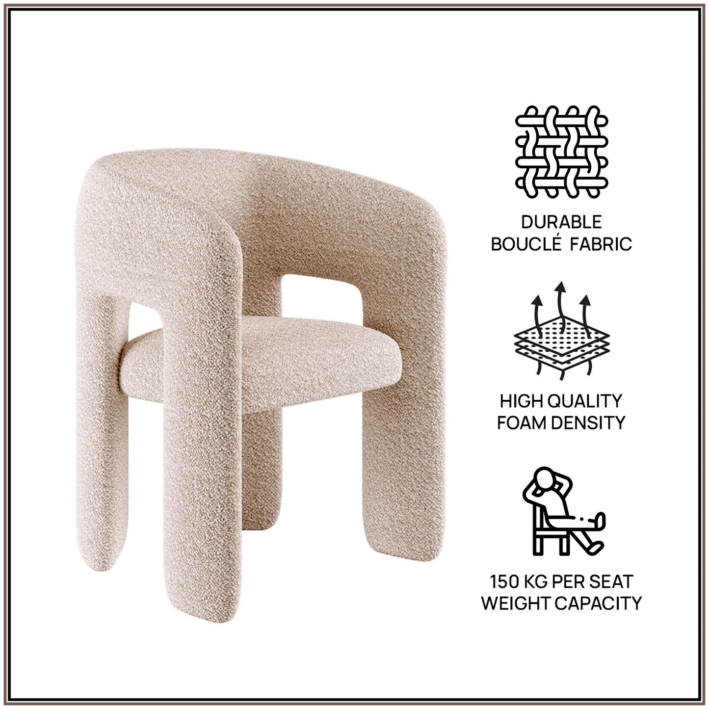 UrbanOpulence Boucle Dining Chair Creme