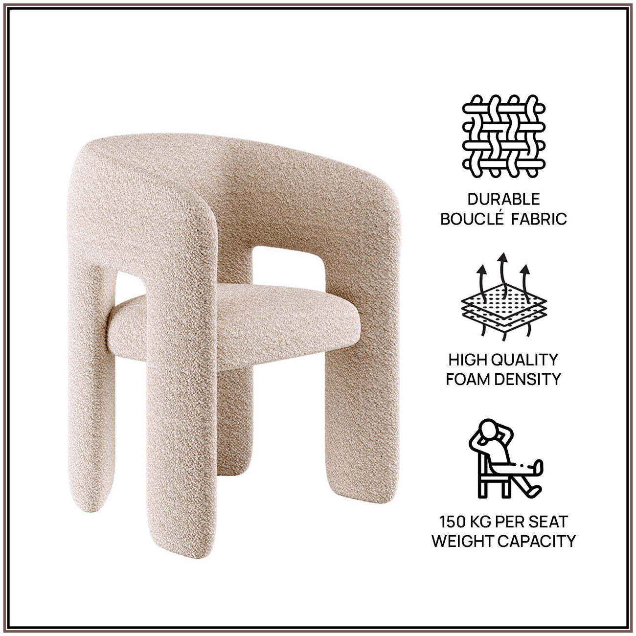 UrbanOpulence Boucle Dining Chair Creme