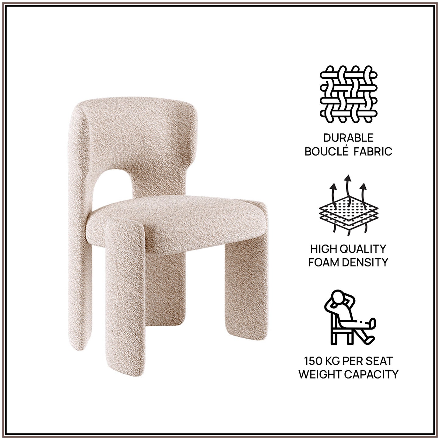 UrbanOpulence Premium Boucle Dining Chair Creme