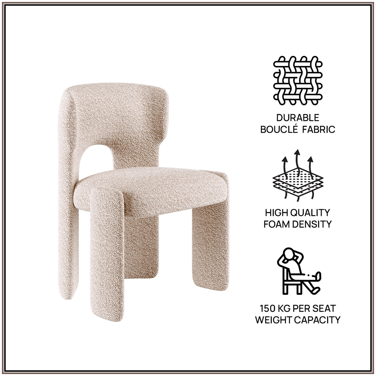 UrbanOpulence Premium Boucle Dining Chair Creme