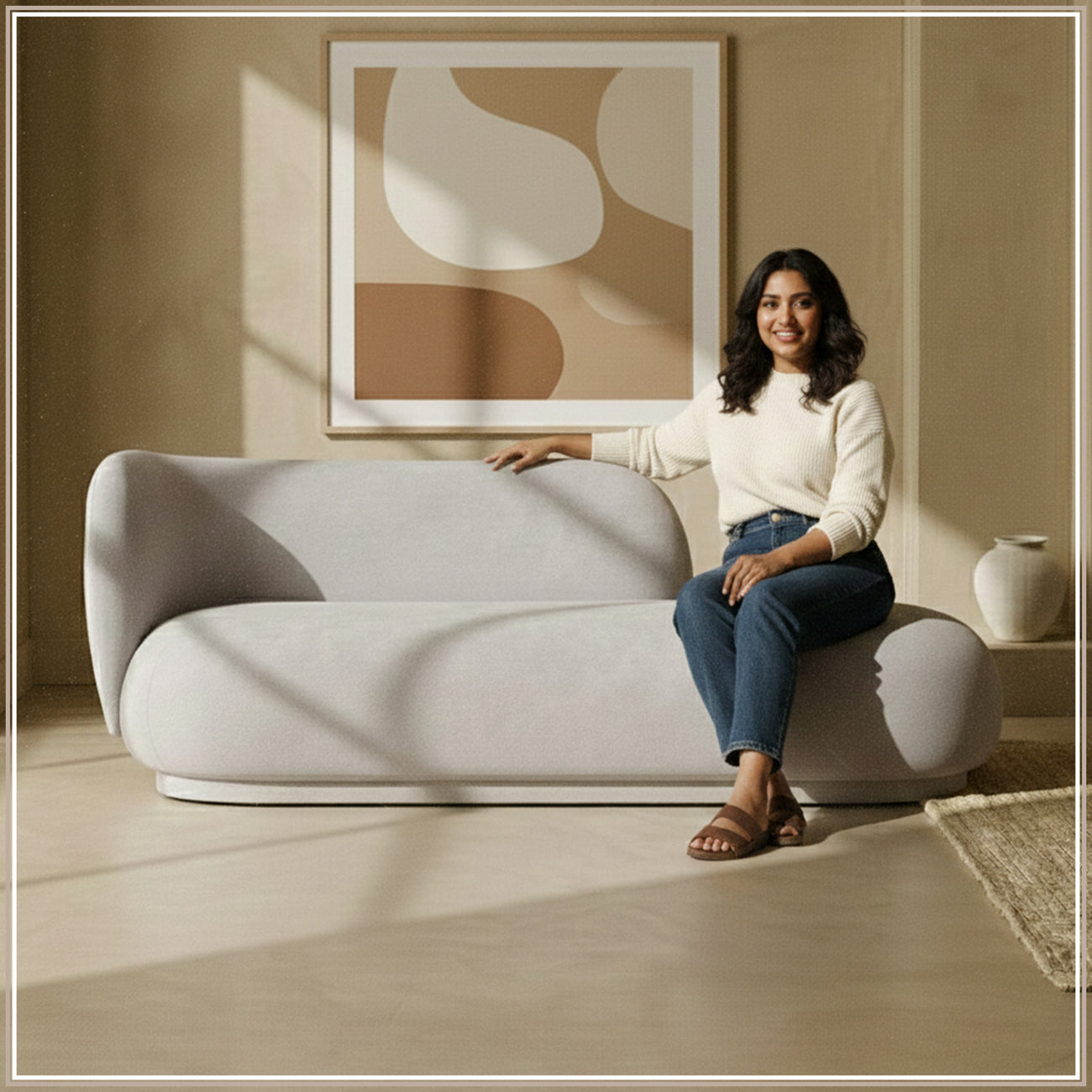 EliteElegance Velvet Two-Seater Sofa Light Grey