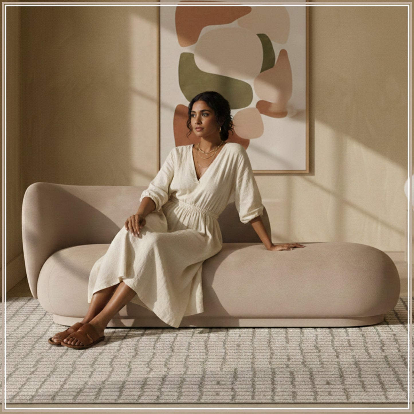 EliteElegance Suede Two-Seater Sofa Creme
