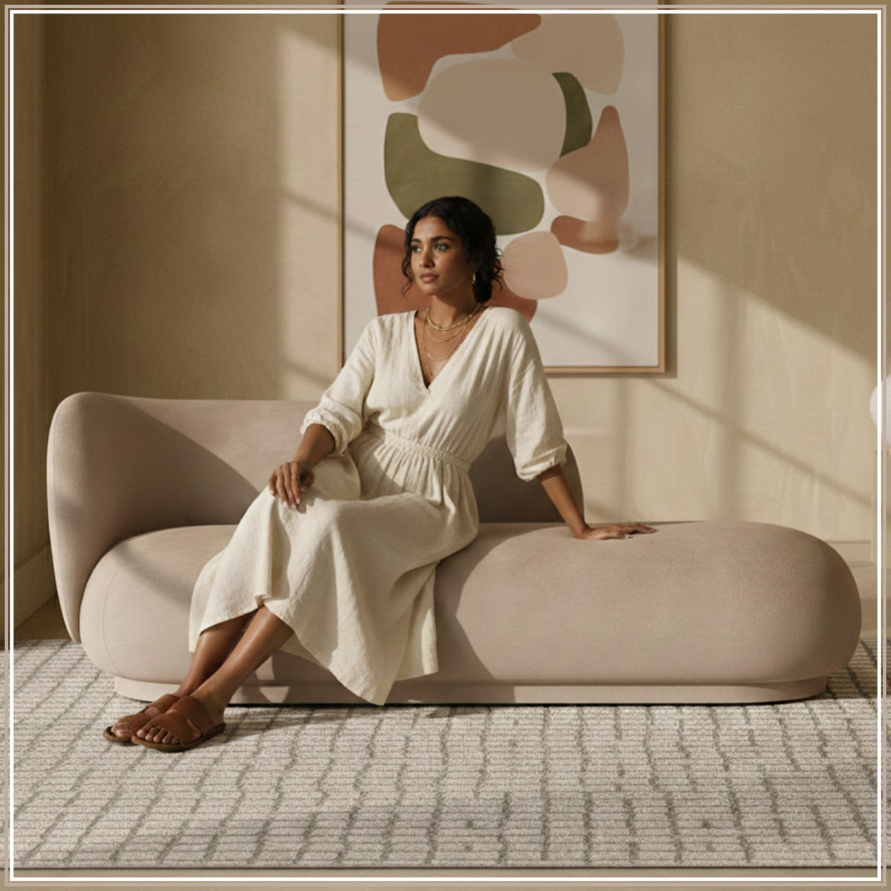 EliteElegance Suede Two-Seater Sofa Creme