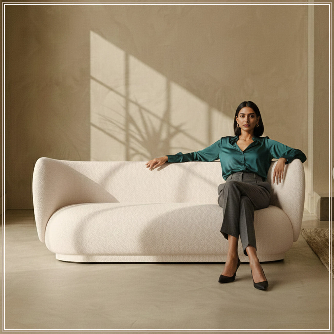 PlushPrestige Creme Suede 3 Seater Sofa