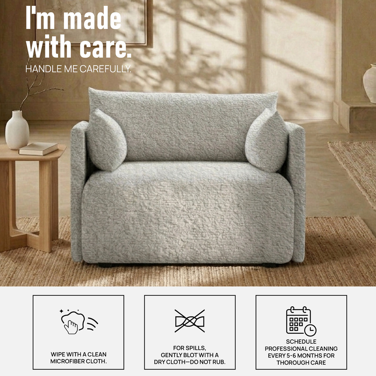 CozyChic Ash Grey Boucle Accent Sofa