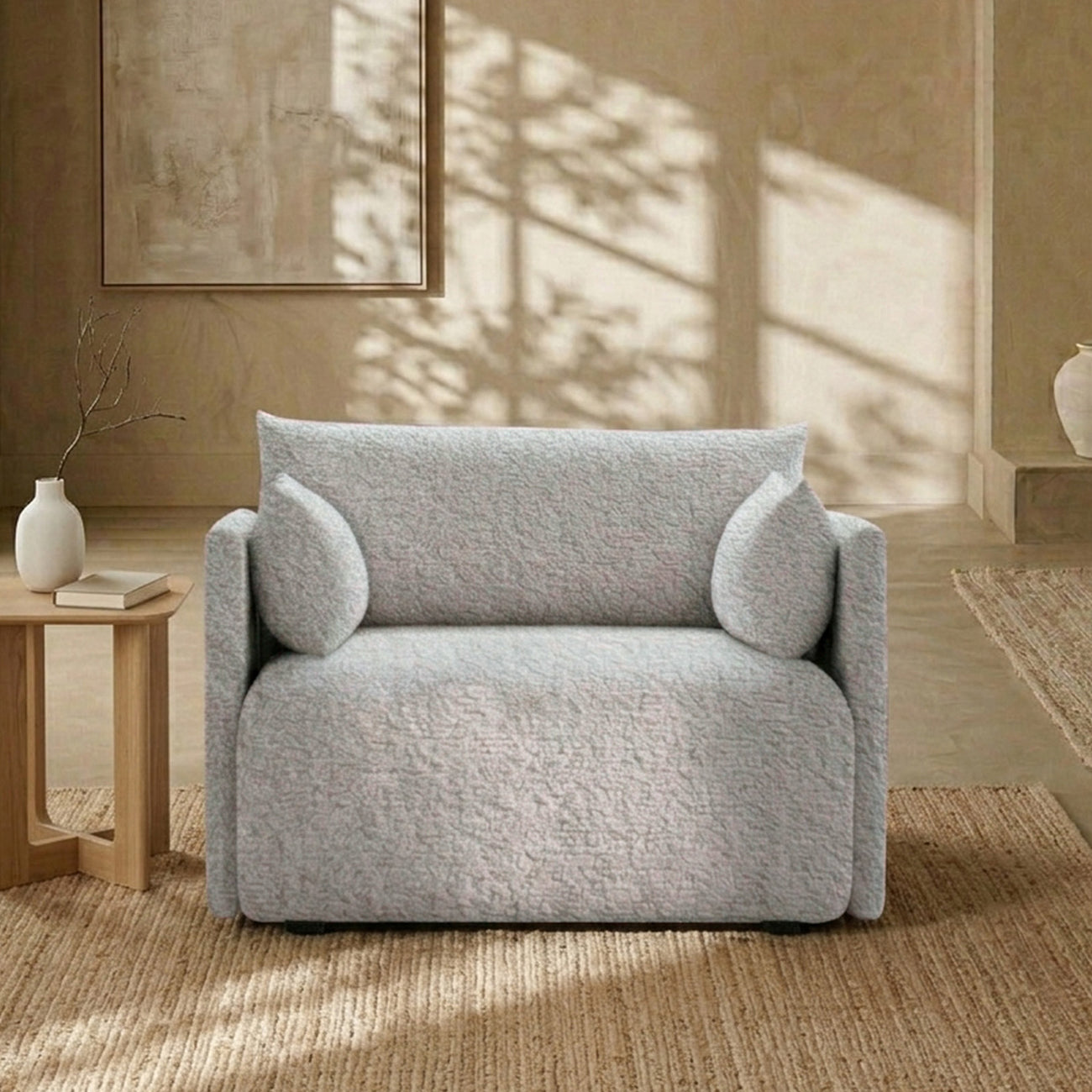 CozyChic Ash Grey Boucle Accent Sofa