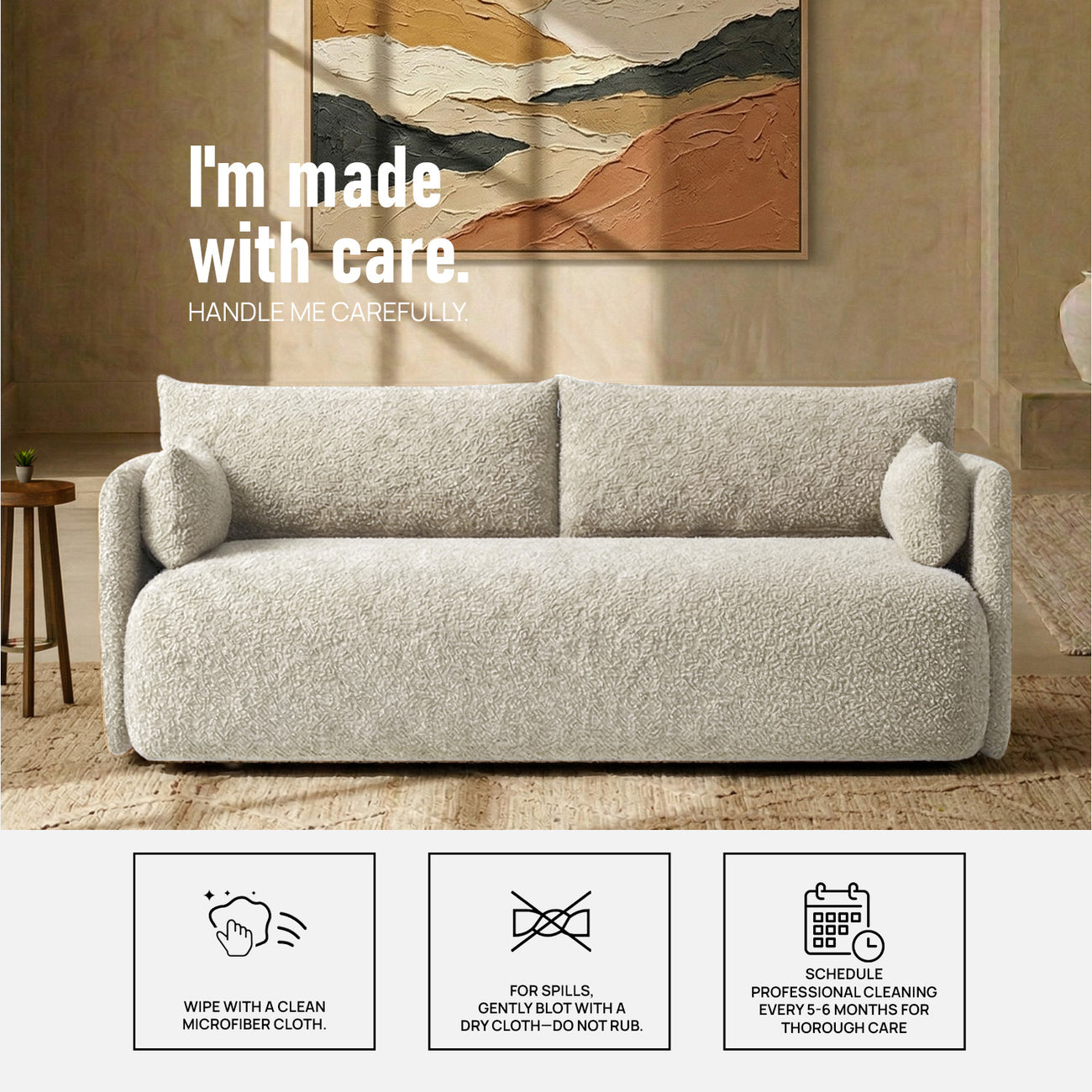 CozyChic Sand Boucle Twin Sofa