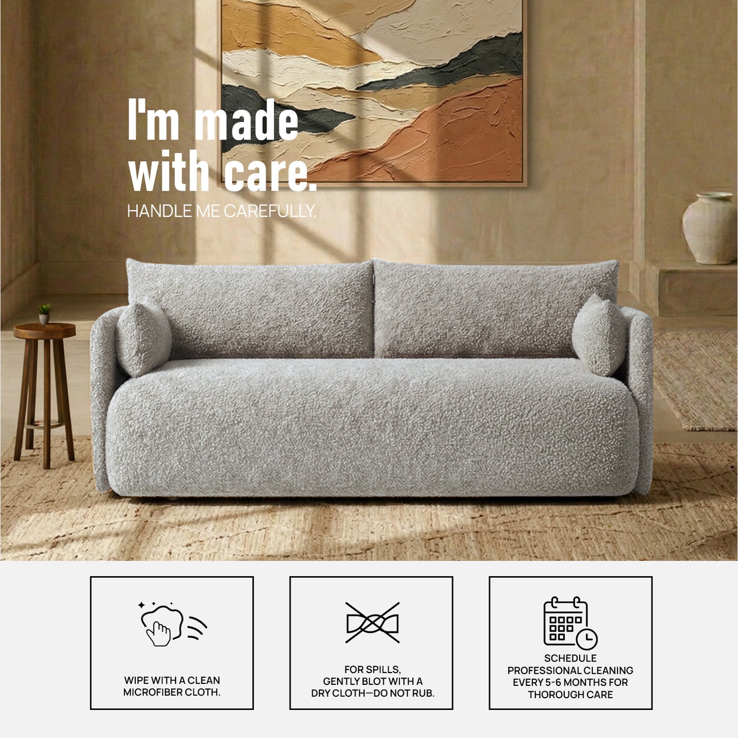 CozyChic Grey Boucle Twin Sofa Gunmetal Grey