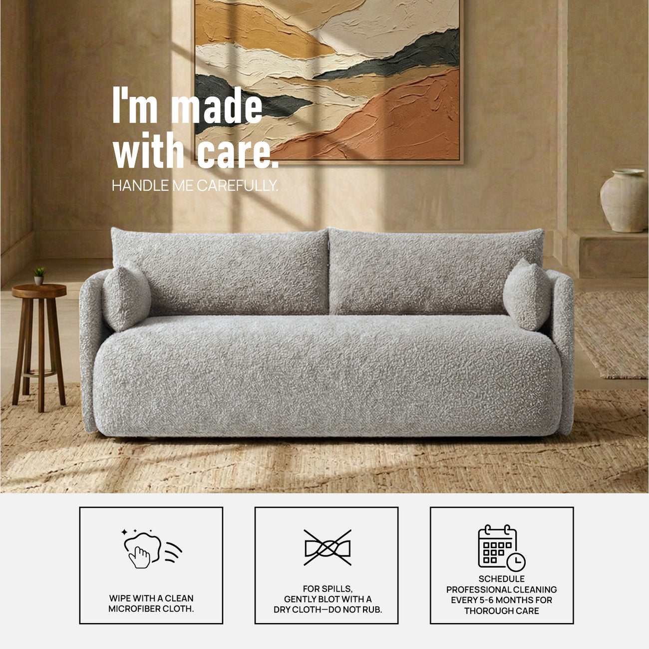 CozyChic Grey Boucle Twin Sofa Gunmetal Grey