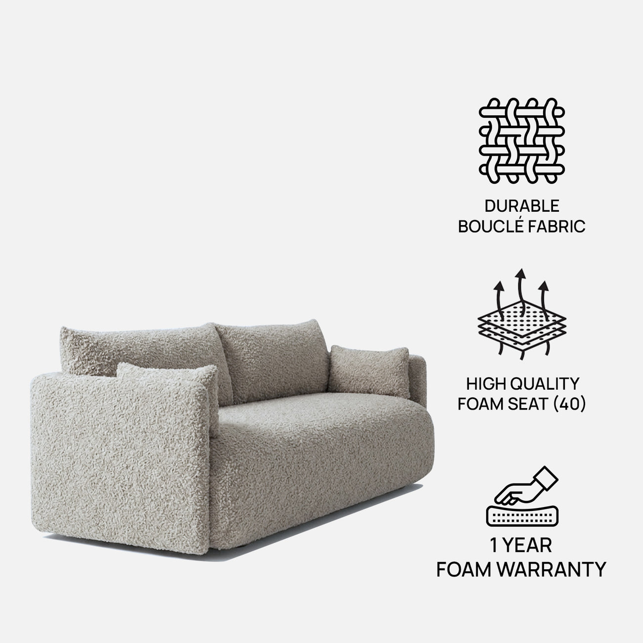 CozyChic Grey Boucle Twin Sofa Gunmetal Grey