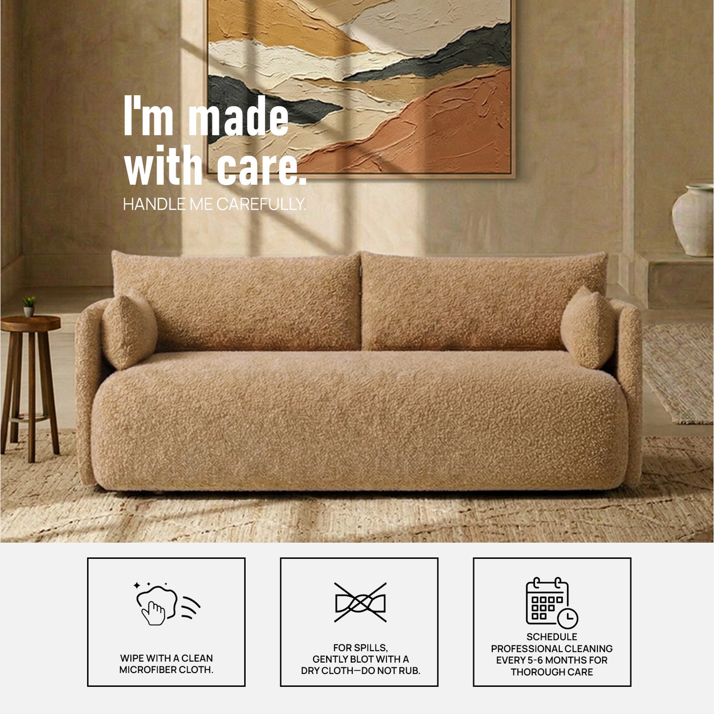 CozyChic Mustard Boucle Twin Sofa