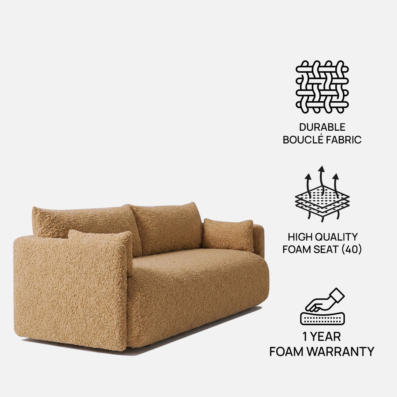 CozyChic Mustard Boucle Twin Sofa