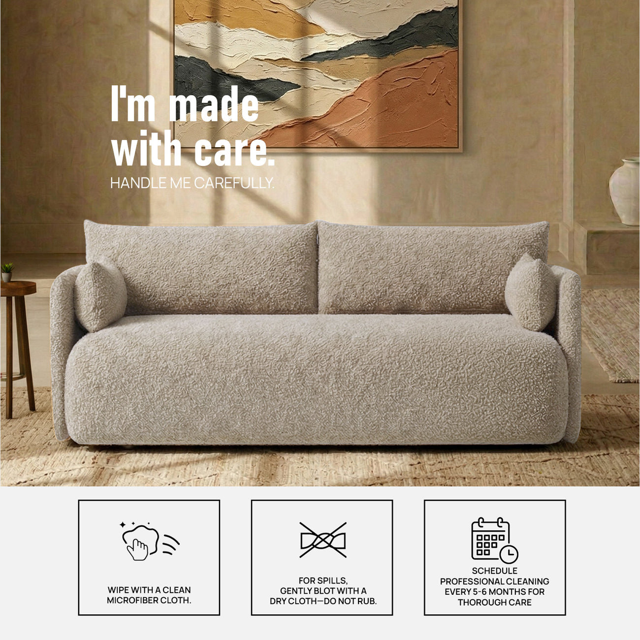 CozyChic Sand Boucle 3 Seater Sofa