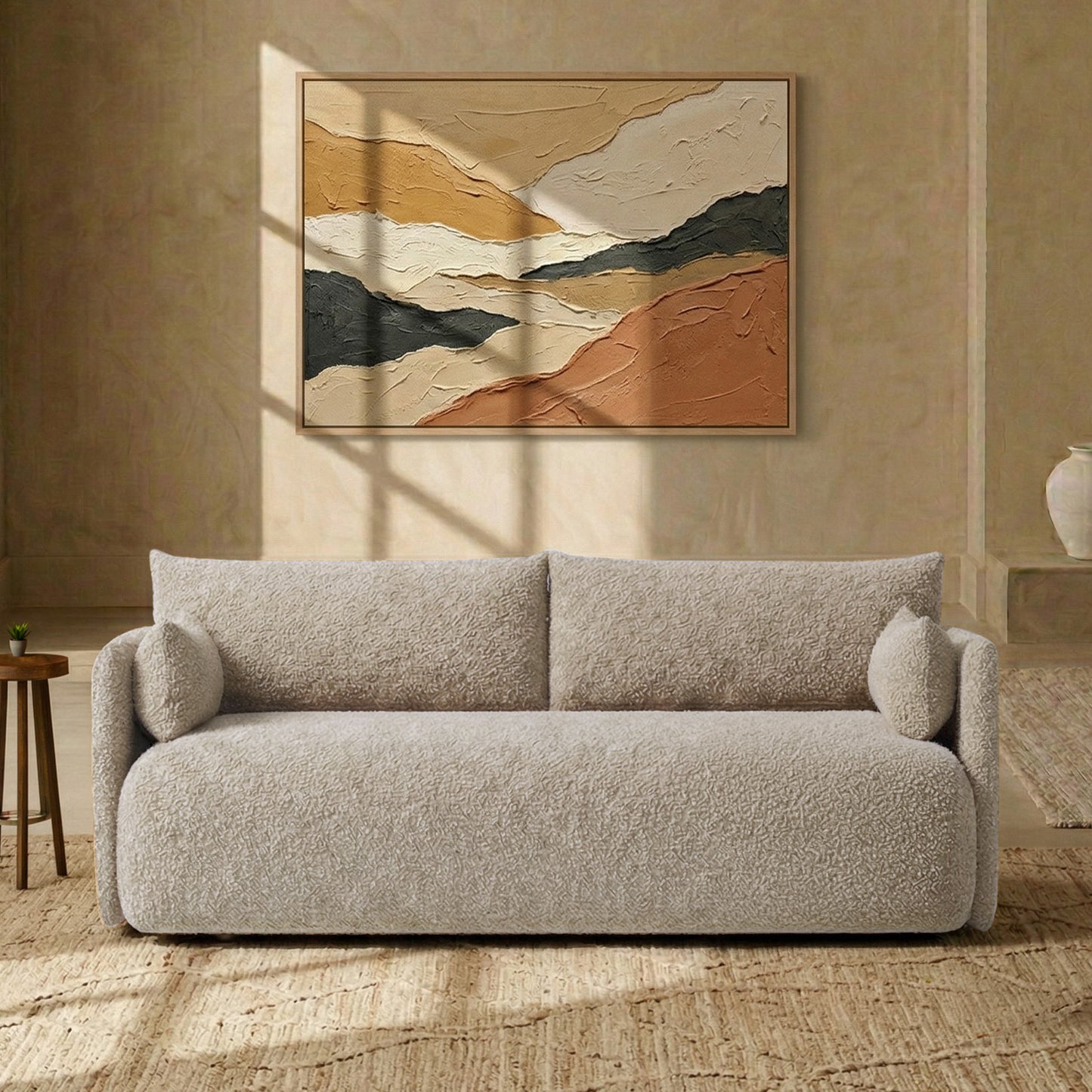 CozyChic Sand Boucle 3 Seater Sofa