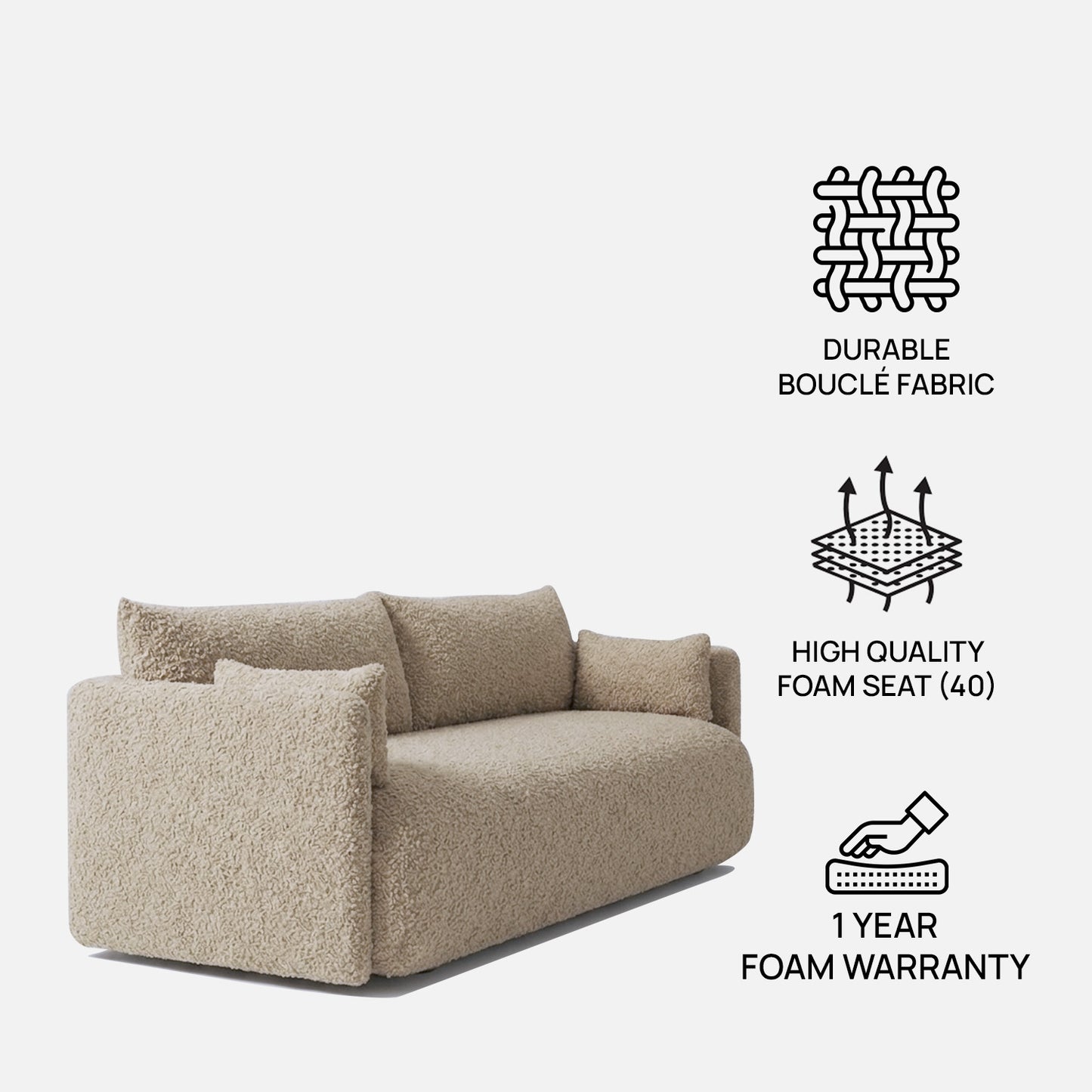 CozyChic Sand Boucle 3 Seater Sofa
