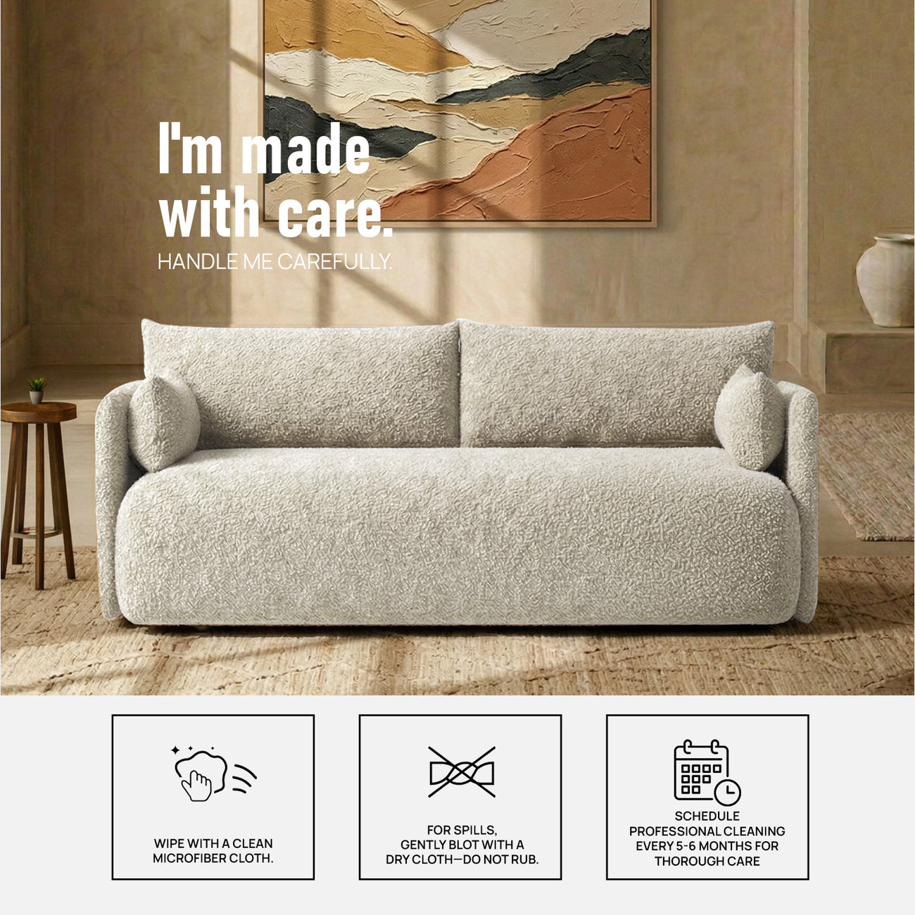 CozyChic Creme Boucle 3 Seater Sofa