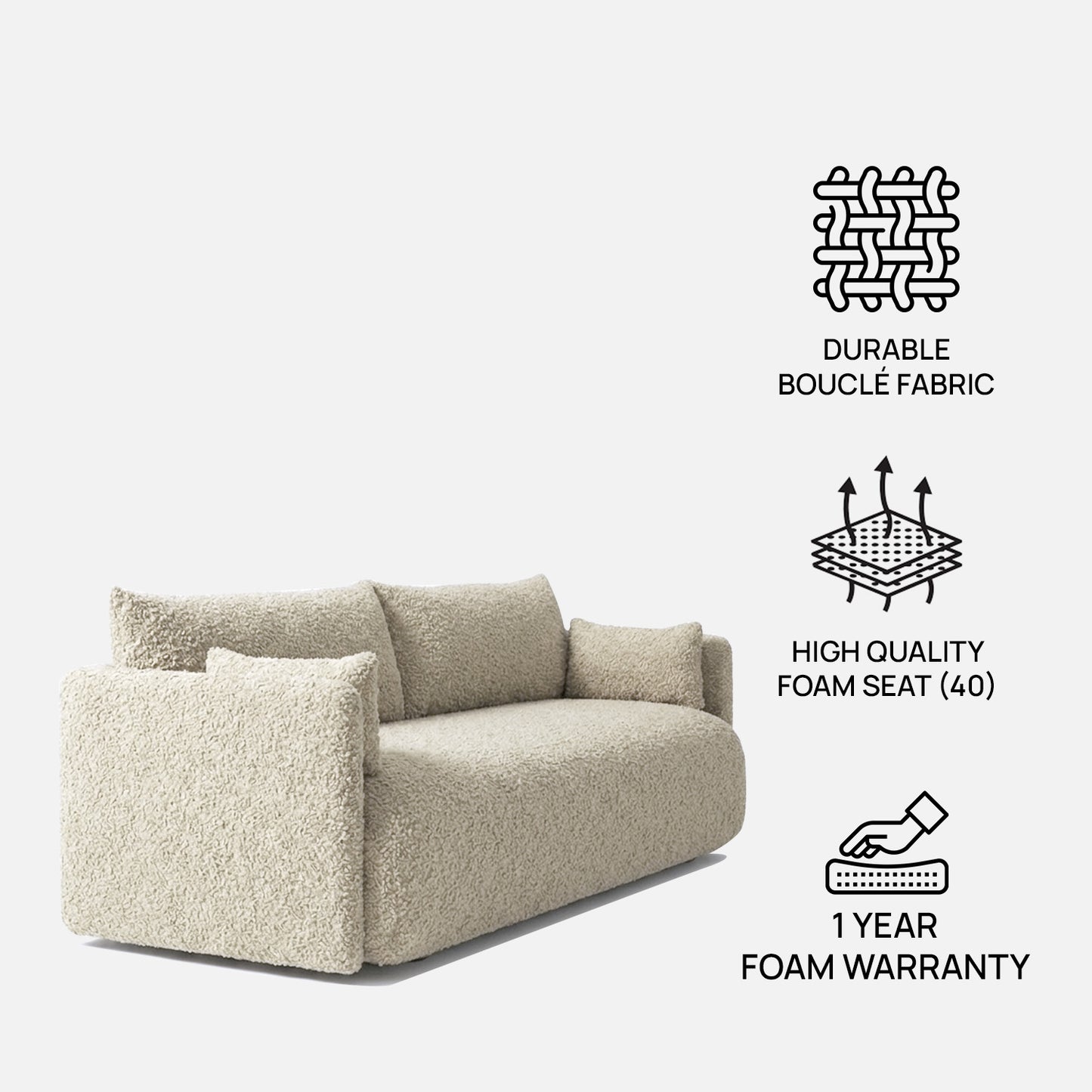 CozyChic Creme Boucle 3 Seater Sofa