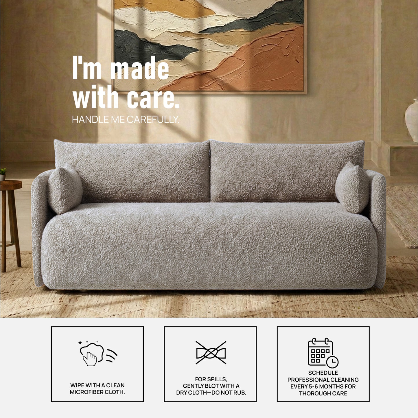 CozyChic Mouse Dark Grey Boucle 3 Seater Sofa