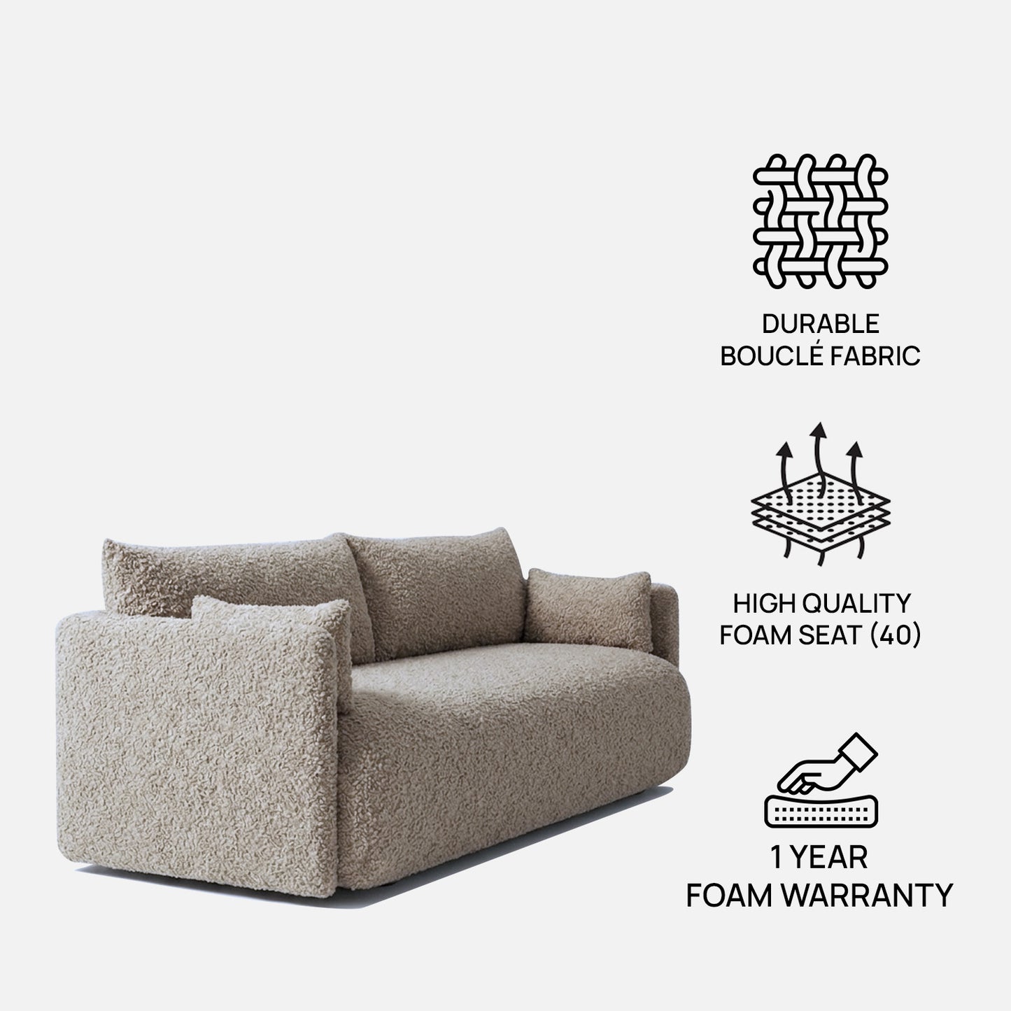 CozyChic Mouse Dark Grey Boucle 3 Seater Sofa