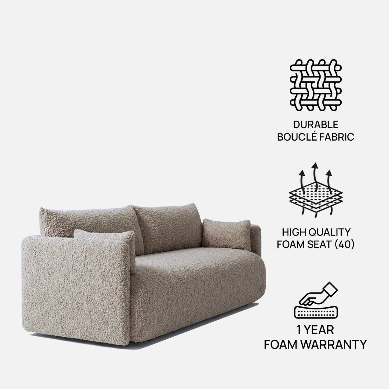 CozyChic Mouse Dark Grey Boucle 3 Seater Sofa