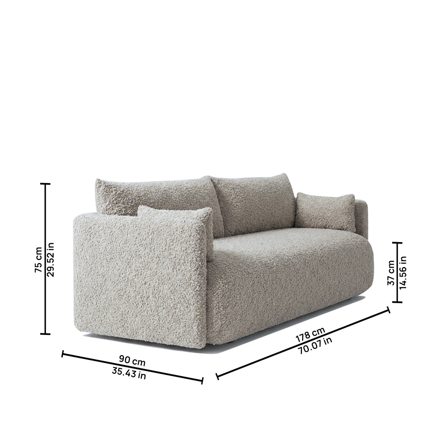 CozyChic Ash Grey Boucle 3 Seater Sofa