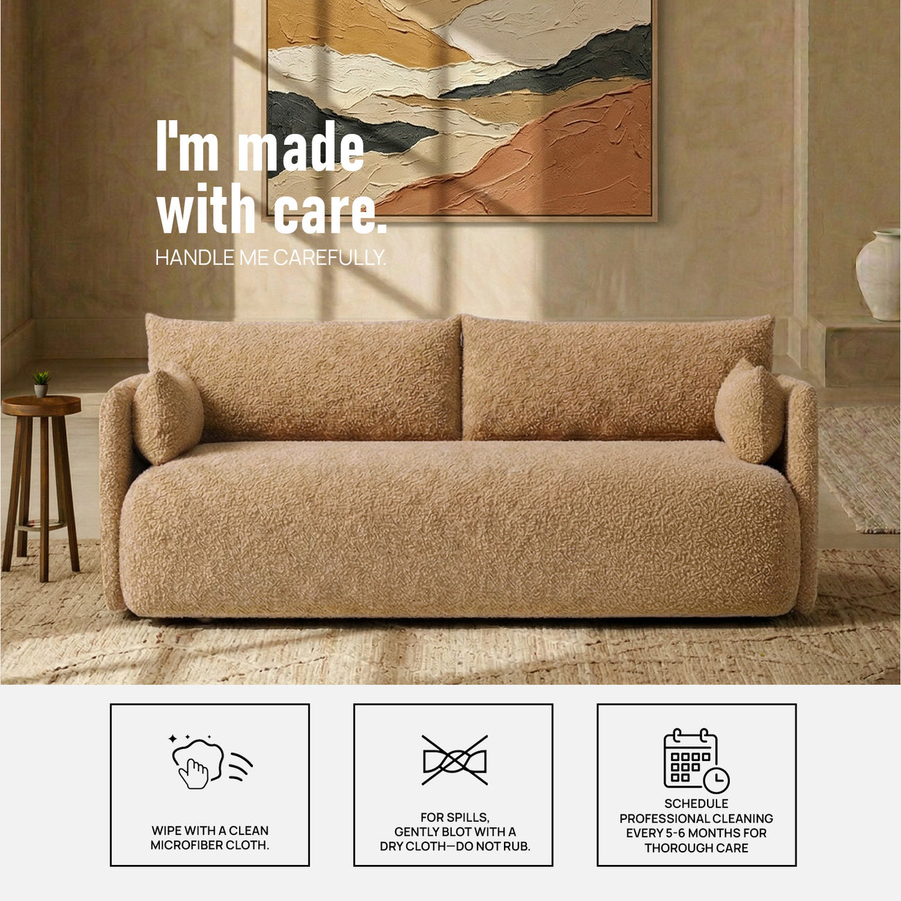 CozyChic Mustard Boucle 3 Seater Sofa