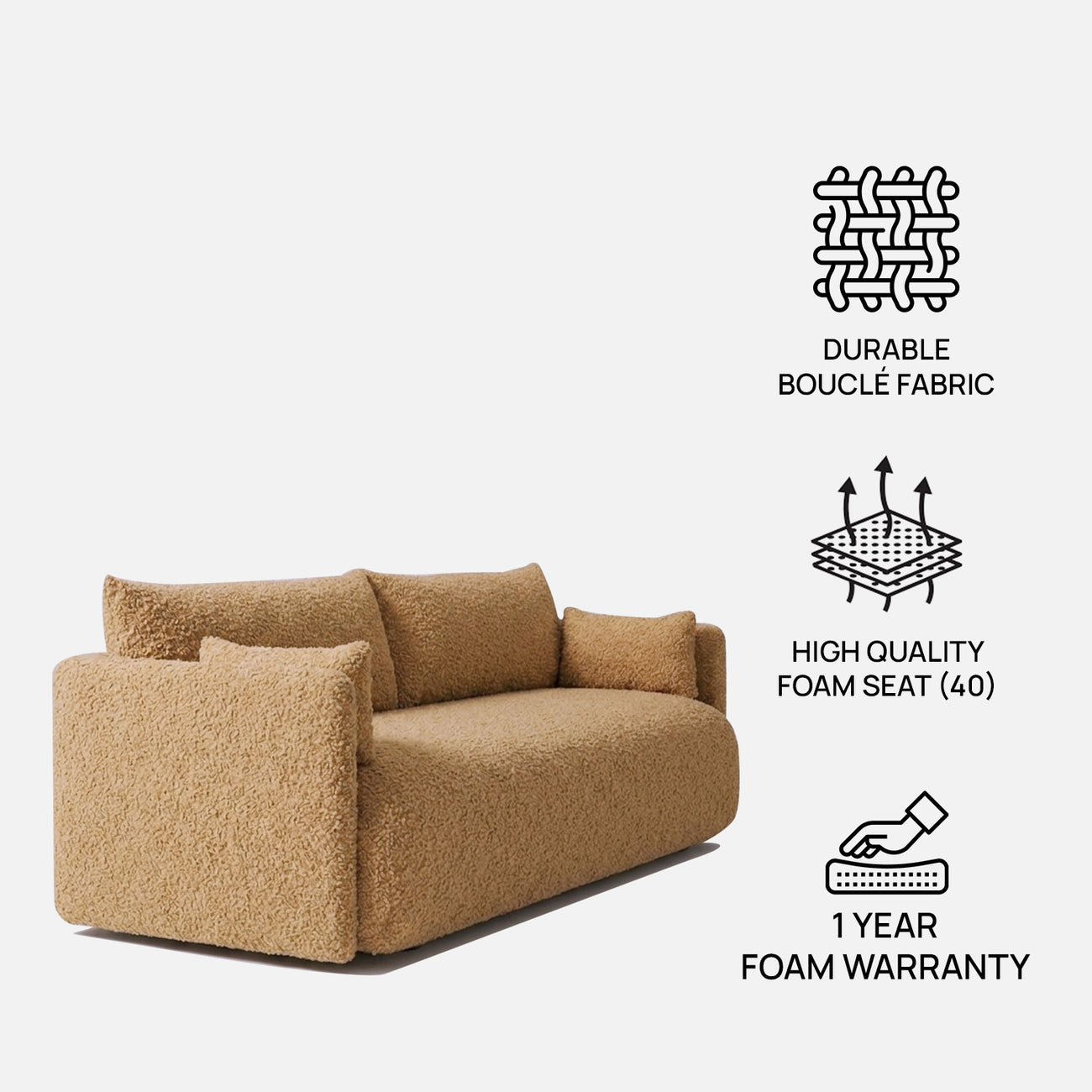 CozyChic Mustard Boucle 3 Seater Sofa