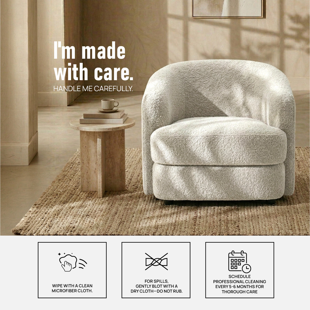 ElegantEnsemble White Boucle Sofa