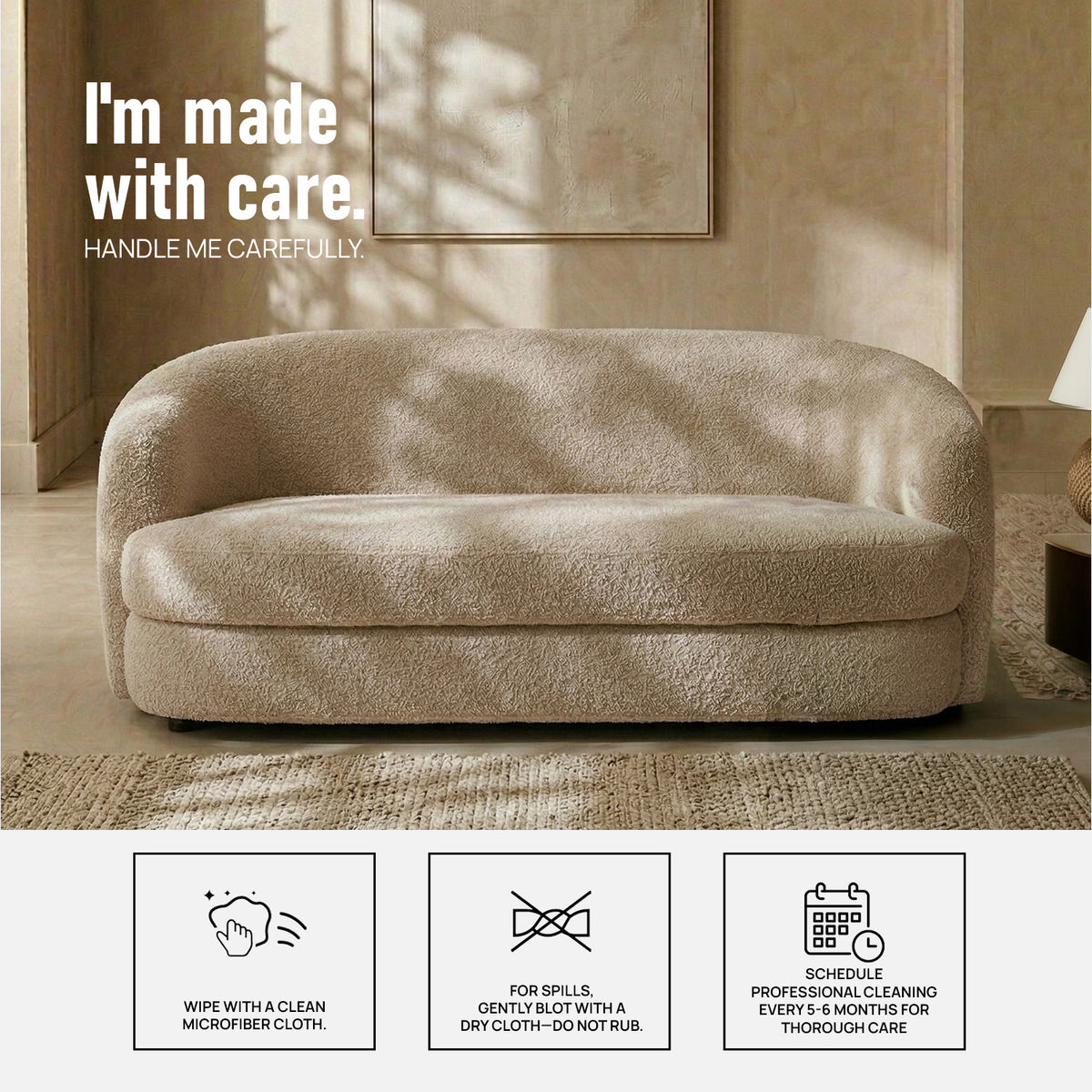 ElegantEnsemble Ash Grey Boucle 2 Seater Sofa