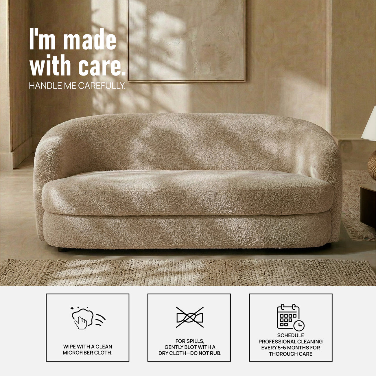 ElegantEnsemble Ash Grey Boucle 2 Seater Sofa