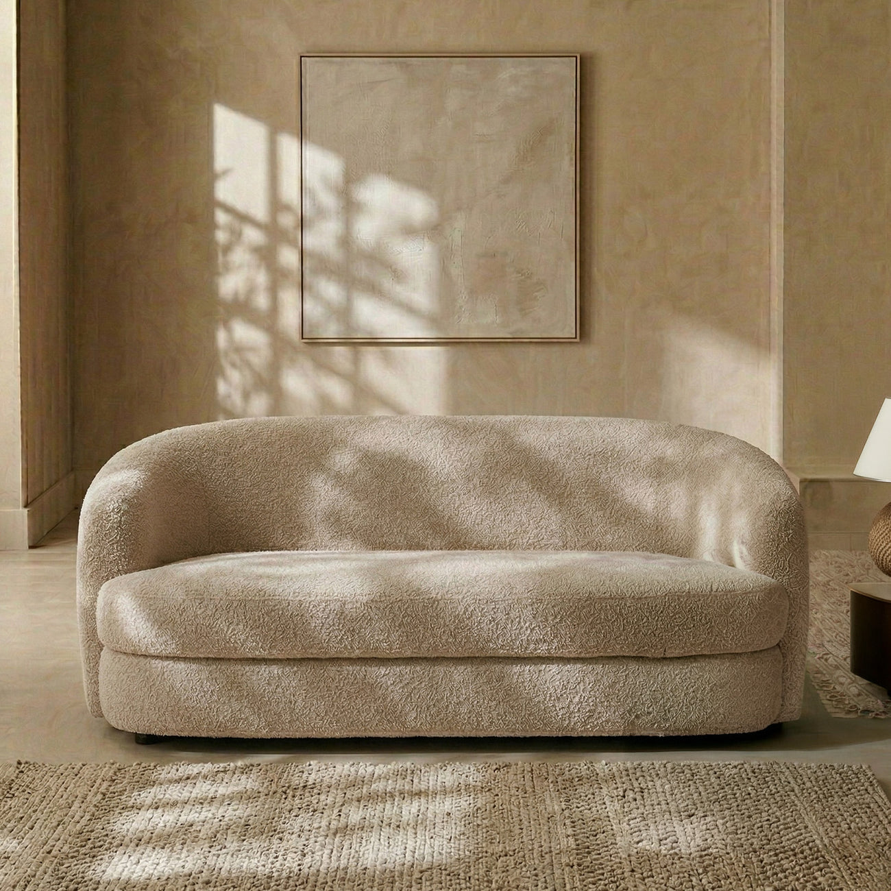 ElegantEnsemble Ash Grey Boucle 2 Seater Sofa