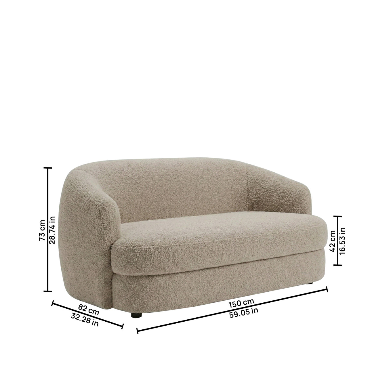 ElegantEnsemble Ash Grey Boucle 2 Seater Sofa