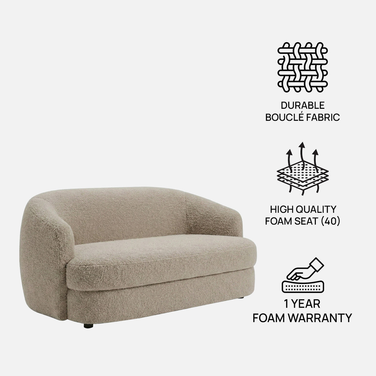 ElegantEnsemble Ash Grey Boucle 2 Seater Sofa