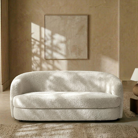ElegantEnsemble Creme Boucle 2 Seater Sofa