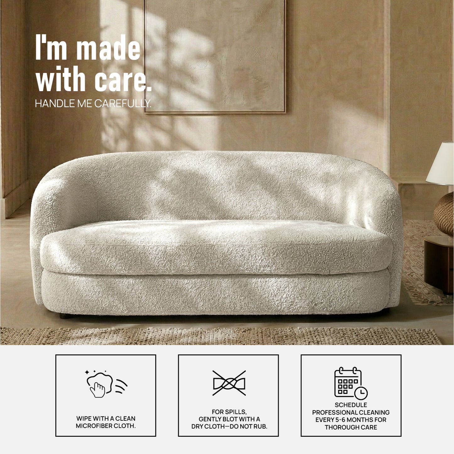 ElegantEnsemble Creme Boucle 2 Seater Sofa
