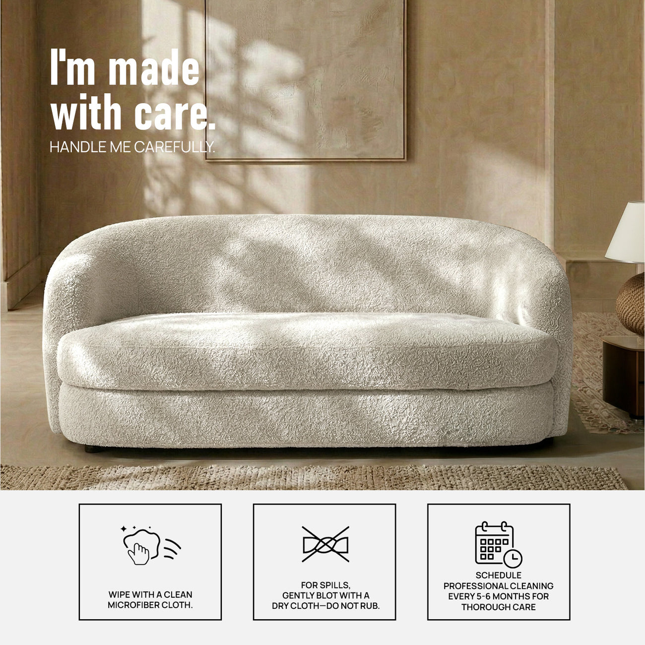ElegantEnsemble Creme Boucle 2 Seater Sofa