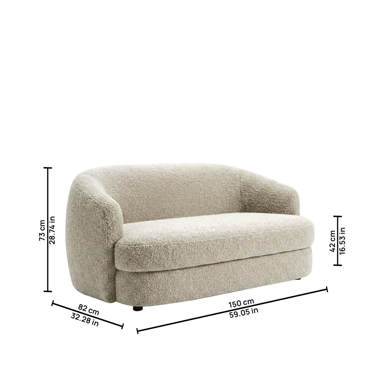 ElegantEnsemble Creme Boucle 2 Seater Sofa