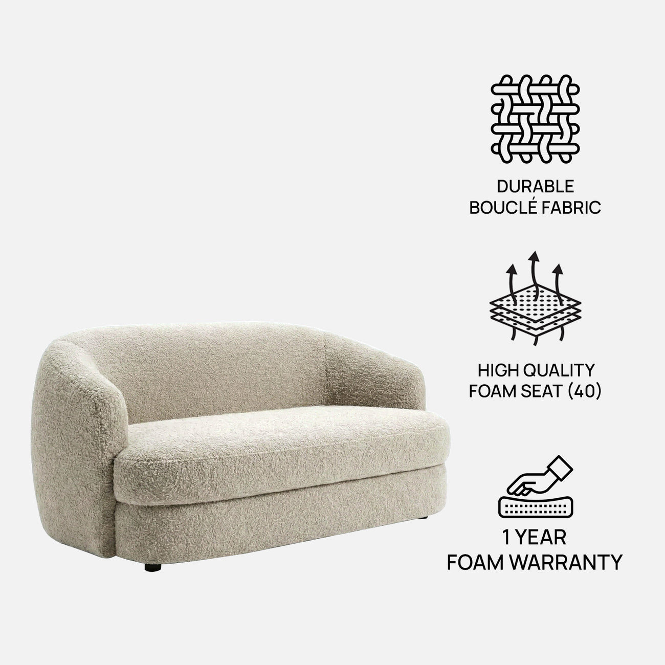ElegantEnsemble Creme Boucle 2 Seater Sofa