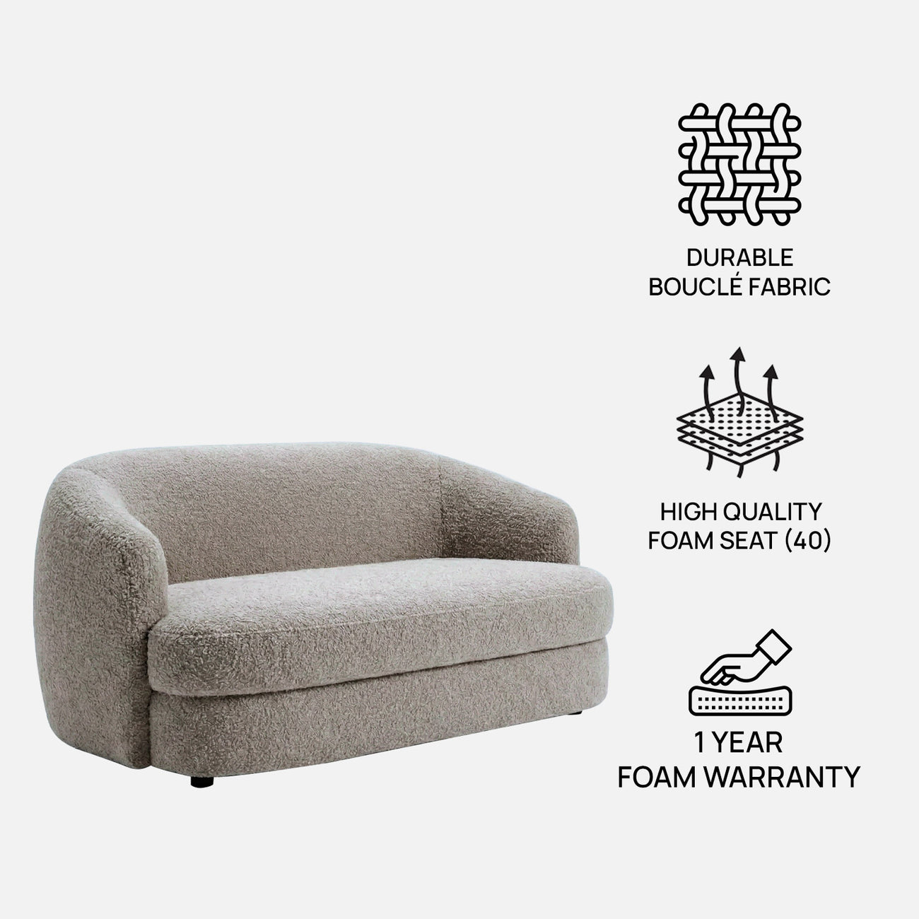 ElegantEnsemble Dark Grey Boucle 2 Seater Sofa